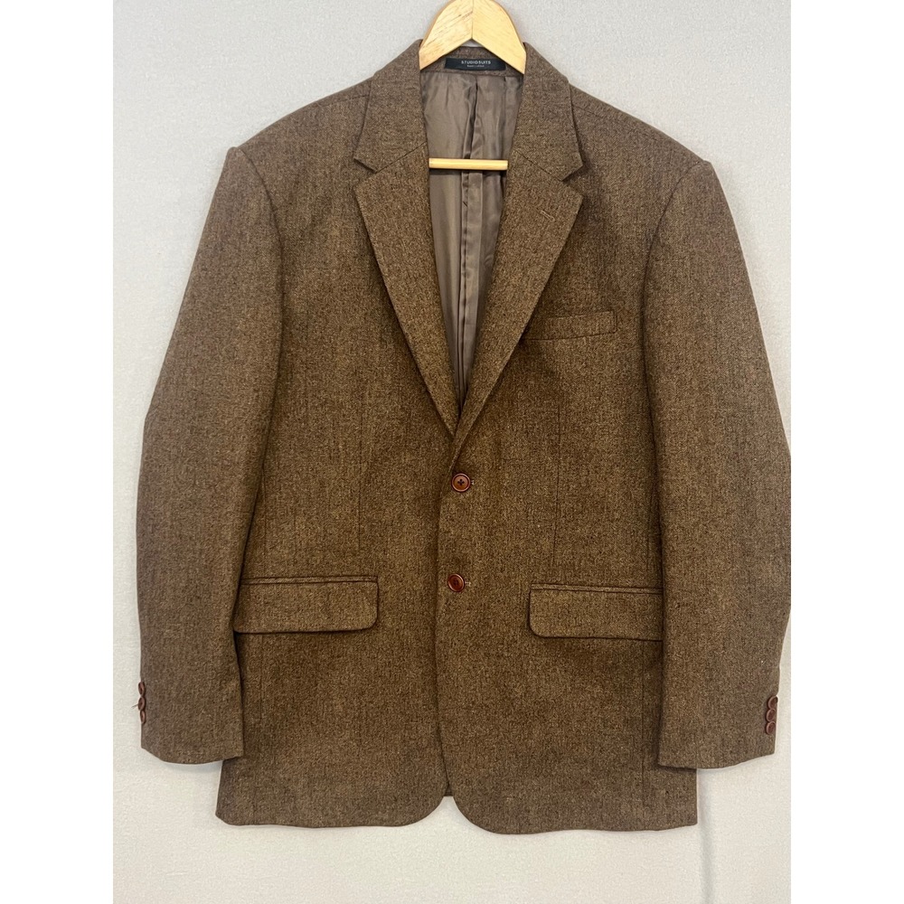 StudioSuits Mens Bespoke‎ Blazer Brown Herringbone Tweed Academic Professional